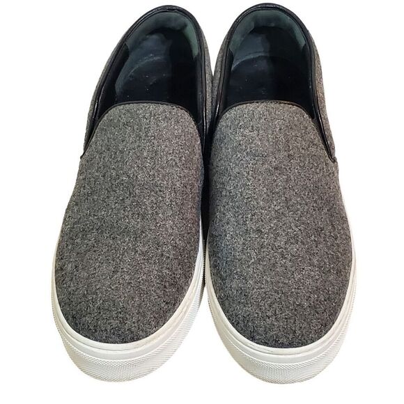 CELINE PARIS Size 40/10 Sneakers Gray Wool Leather Slip On Quiet Luxury Italy - Picture 2 of 12